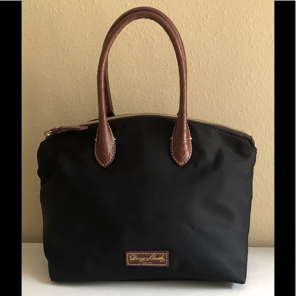 DOONEY & BOURKE BLACK NYLON LEATHER TOTE BAG PURSE